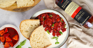 Trempette de féta fouetté aux fraises