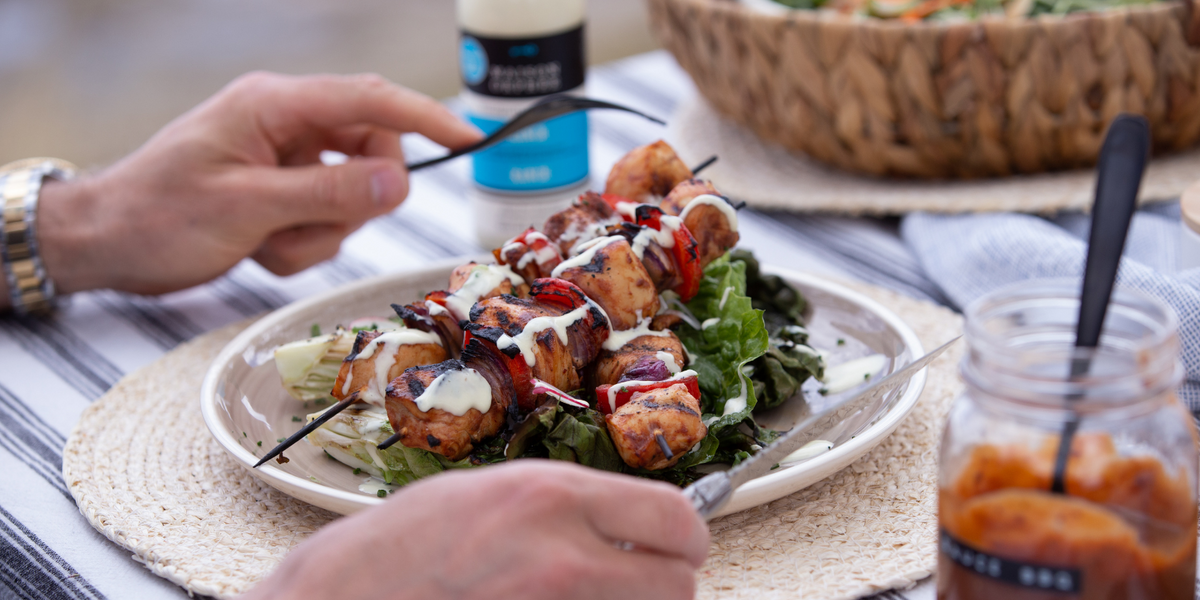 BBQ Chicken Skewers and Grilled Salad | Maison Orphée – La Maison Orphée