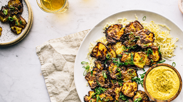 Pommes de terre écrasées avec trempette moutarde-chou (au air fryer)
