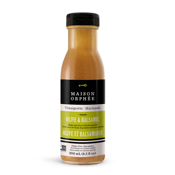 Vinaigrette-marinade olive et balsamique. Cette vinaigrette-marinade fait honneur au réputé duo huile d’olive et vinaigre balsamique, parfaitement équilibrés dans notre recette.