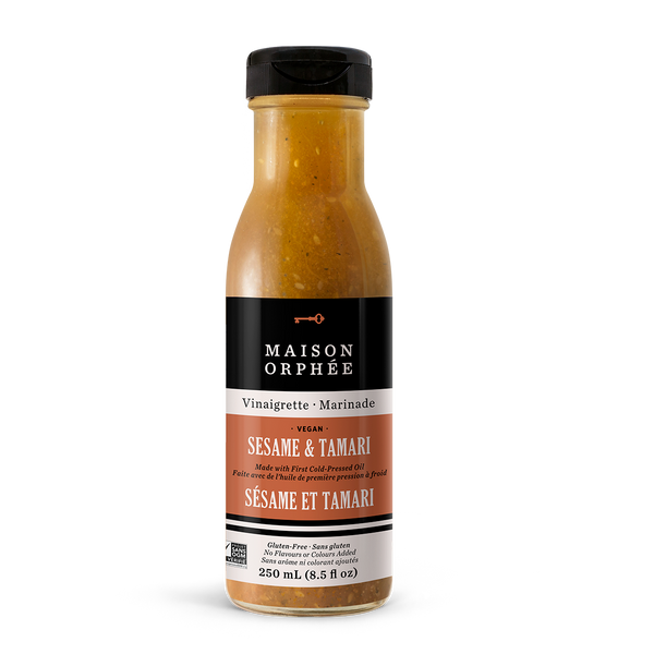 Vinaigrette-Sesame and tamari marinade. This marinade-vinaigrette is a delight for gourmets who love an Asian touch. It forms a happy duo with shrimp, tuna and tofu.